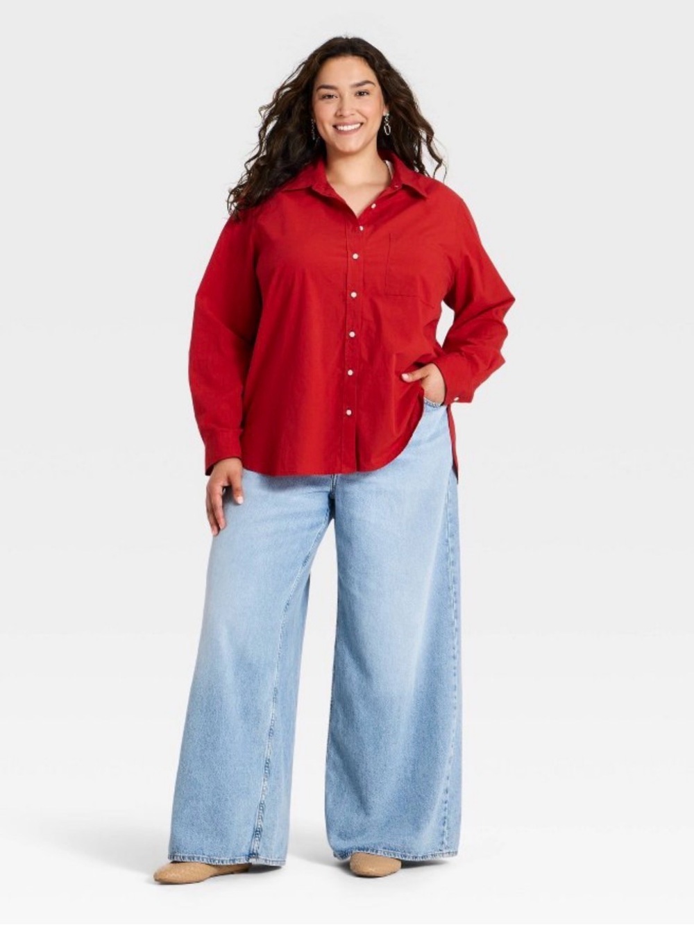 XXL Ladies Long-Sleeve Oversized-Fit Button-Down Shirt from Universal Thread NWT